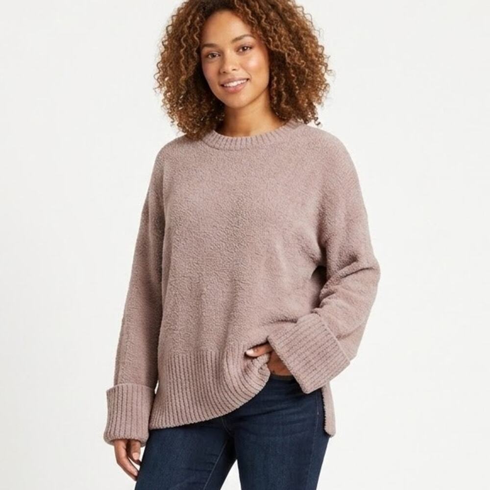 Anrabess Women's Chenille Sweater S Pink Fuzzy Knit Oversized Crewneck Pullover